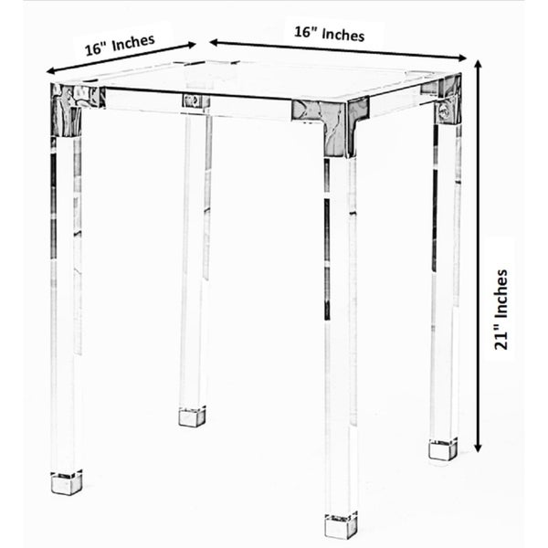 Square Acrylic Gold Metal Modern Tempered Glass End Side Table