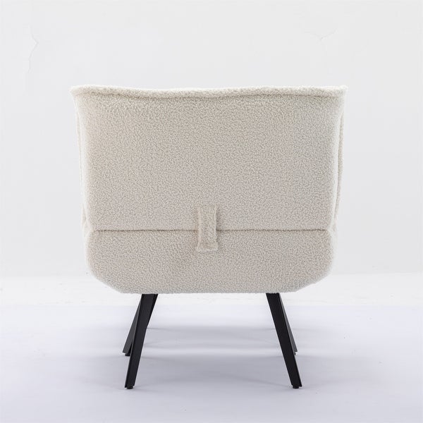 White Soft Teddy Fabric Accent Leisure Chair With Ottoman Black Legs