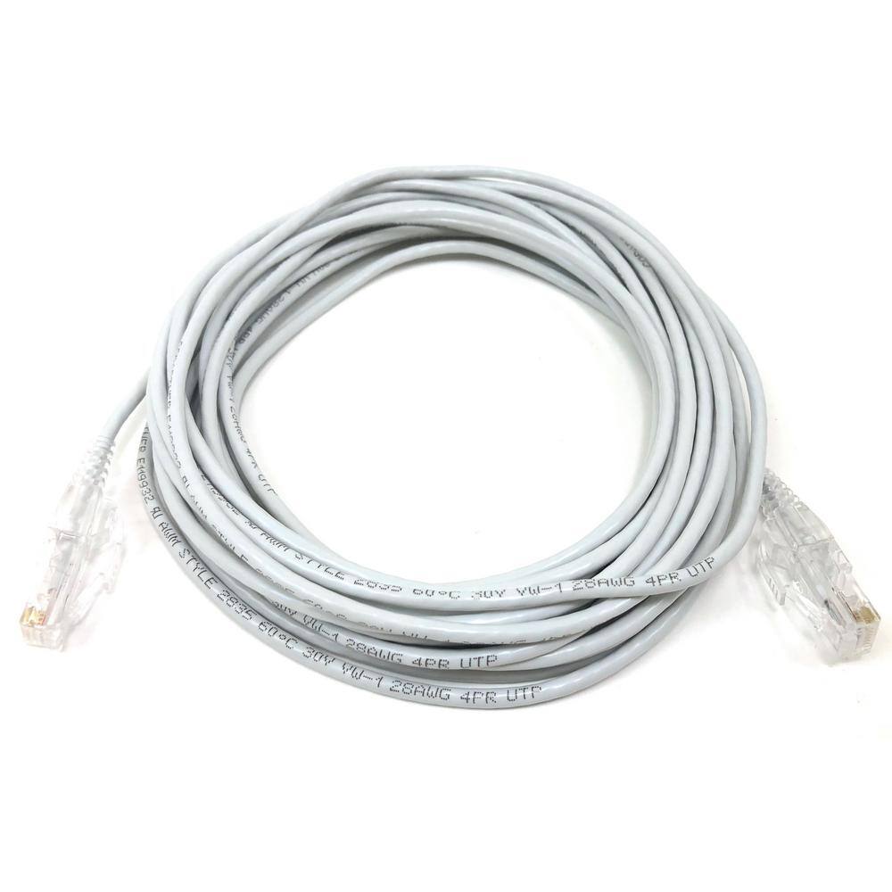 Micro Connectors Inc 25 ft. 28 AWG Ultra Slim CAT6 RJ45 Unshielded Twisted Pair Patch Cable White E08-025W-SLIM