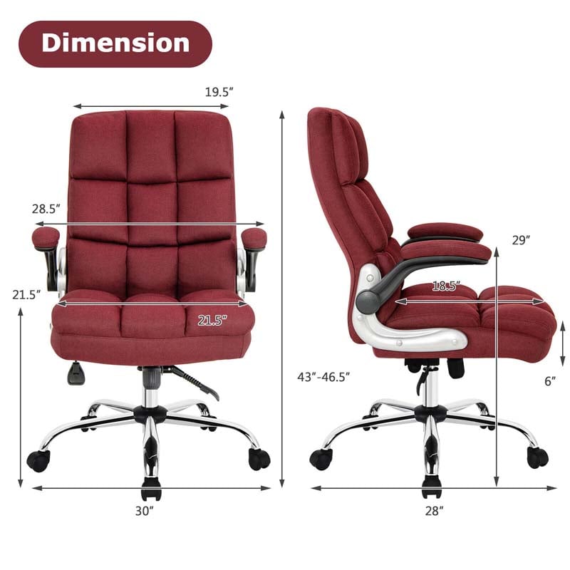 Linen Fabric Thick Padding Big & Tall Executive Office Chair with Flip-up Armrest, Swivel High Back Computer Desk Chair