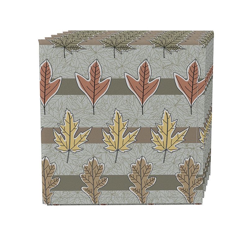 Napkin Set of 4， 100% Cotton， 20x20， Fall Leaves in Stripes