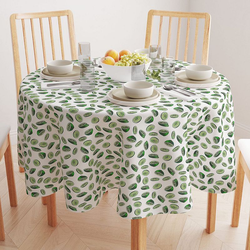 Round Tablecloth， 100% Cotton， 60 Round， Cocktail Limes