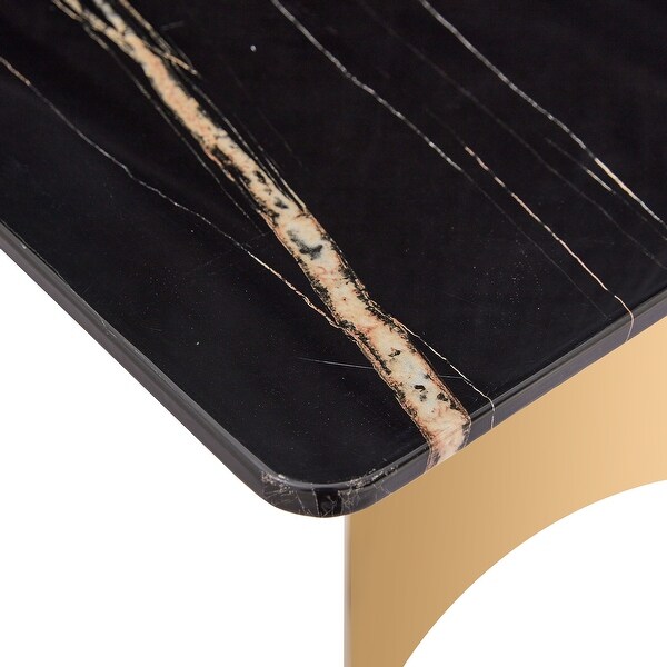 Modern Minimalist Dining Table with Black Patterned Glass Desktop and Golden Metal Legs