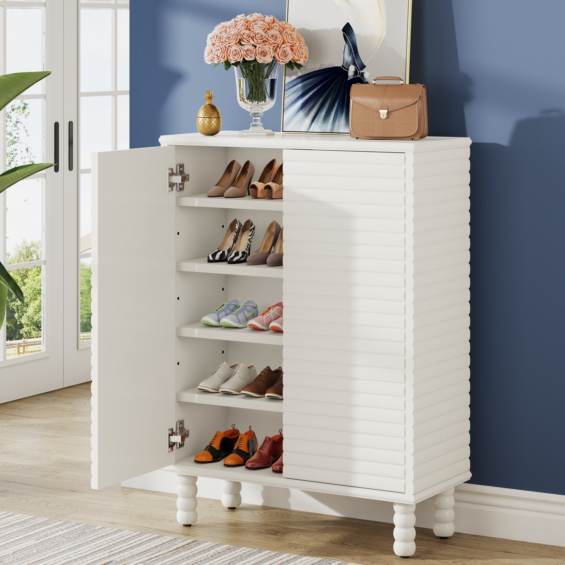 5-Tier Shoe Cabinet Entryway Shoe Organizer Adjustable Shelves & Doors