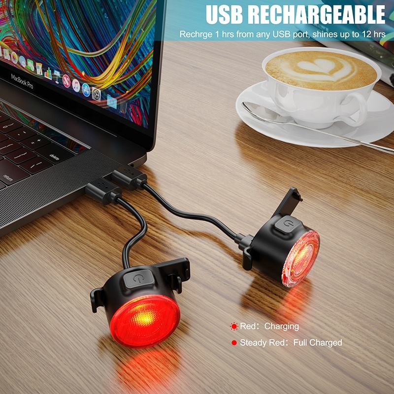 Q2 Bicycle Headlight Taillight LED Bike Rear Light Combo Set Front Rear lights USB Charge Safety Warning Headlight Cycling Light