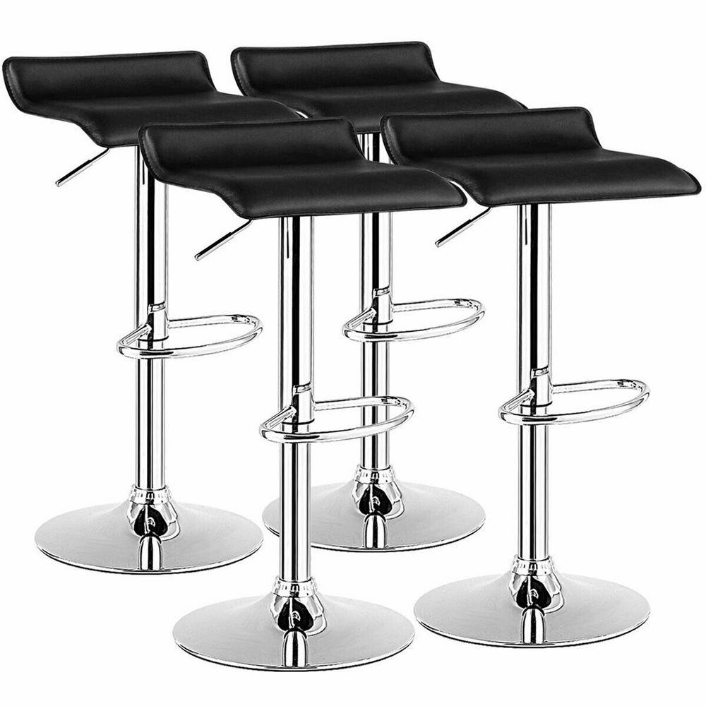 Gymax 34 in. Swivel Bar Stool Backless Metal PU Leather Adjustable Kitchen Counter Bar Chairs Black (Set of 4) GYM05656