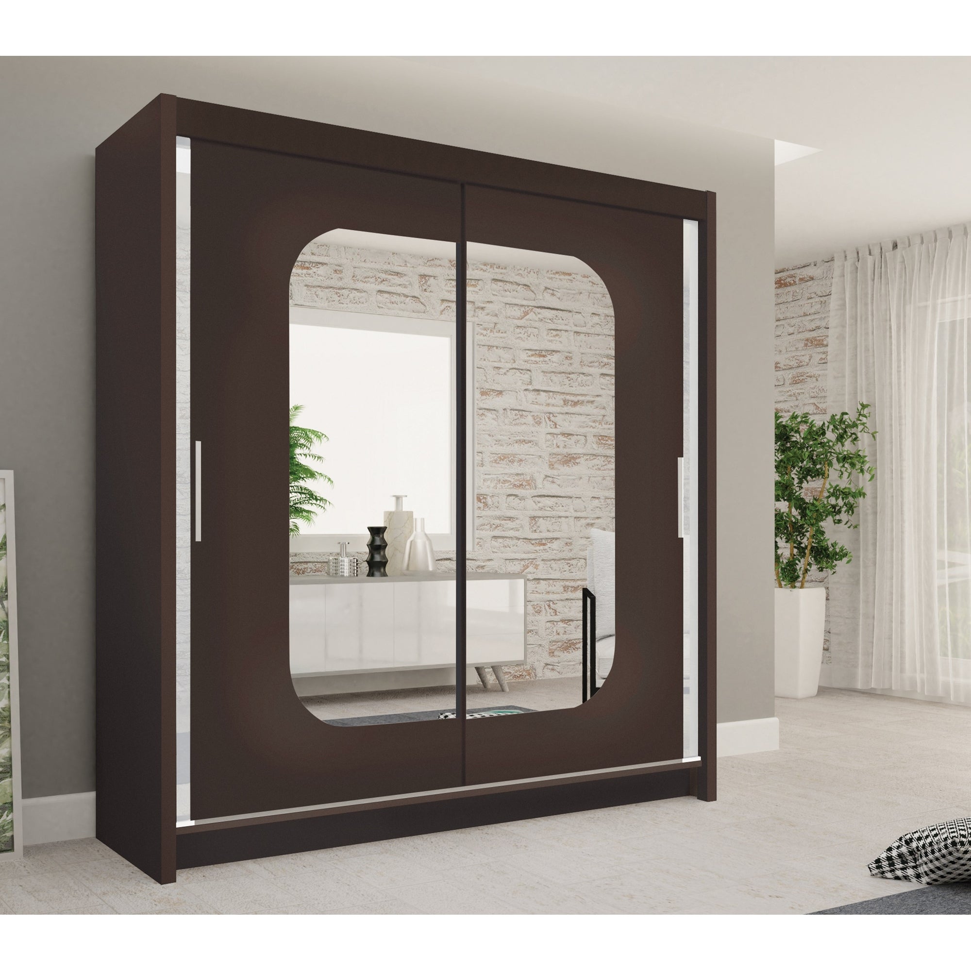 Manchester Modern Wooden Wardrobe - Armoire with Mirror - 59 Inch Wide - - 36339122