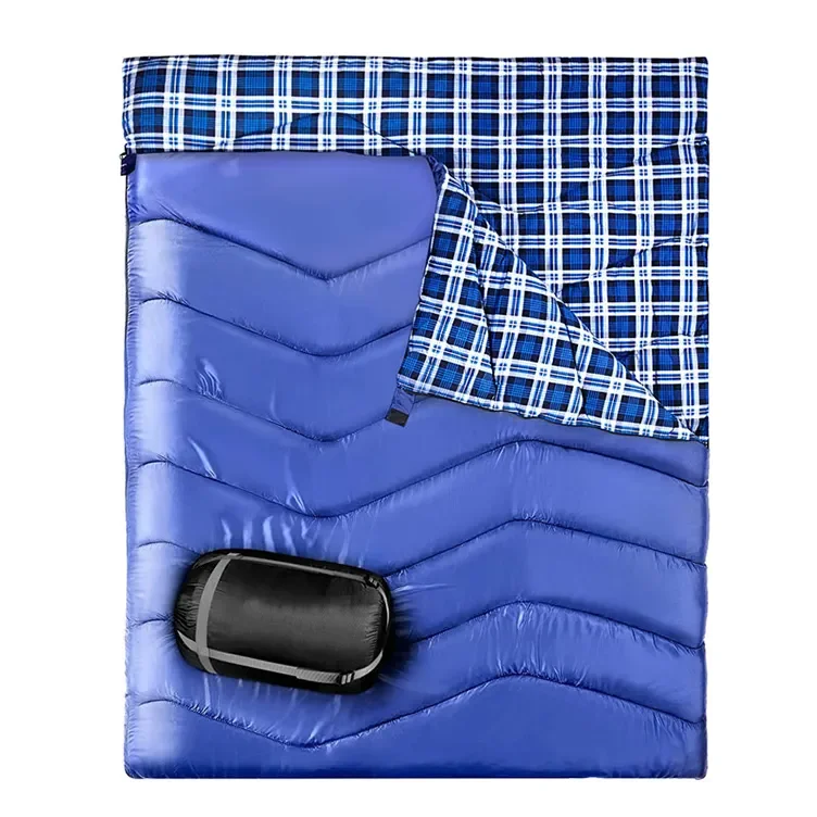 Warm soft 2 person sleeping bag backpacking camping or hiking cold weather waterproof sleeping bag