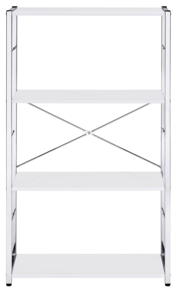 Bookshelf With X Shaped Cross Bar Chrome Finish White  Saltoro Sherpi   Contemporary   Bookcases   by Dot  ampBo  Houzz