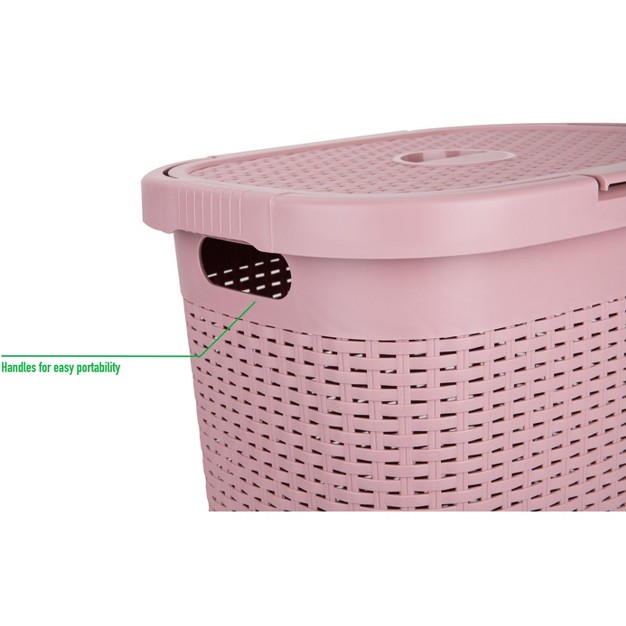 Mind Reader Laundry Basket With Cutout Handles Washing Bin Dirty Clothes Storage Bathroom Bedroom Closet 50 Liter Capacity Pink