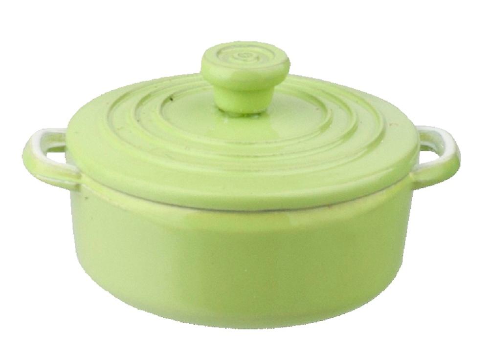 Dolls House Green Dutch Oven Stock Pot Cooking Dish Miniature Kitchen Accessory