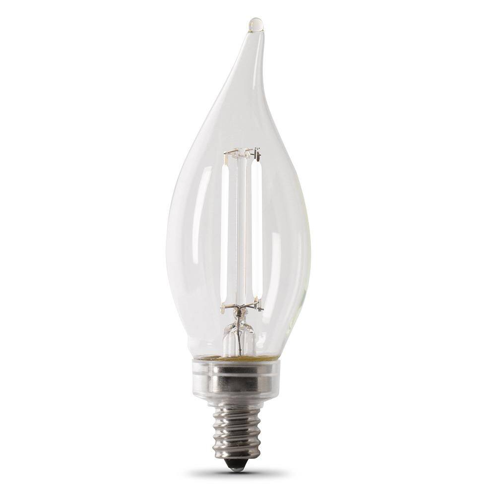 Feit Electric 60-Watt Equivalent BA10 E12 Candelabra Dim White Filament Clear Glass Chandelier LED Light Bulb Daylight 5000K (3-Pack) CFC60950CAWFILHDRP3