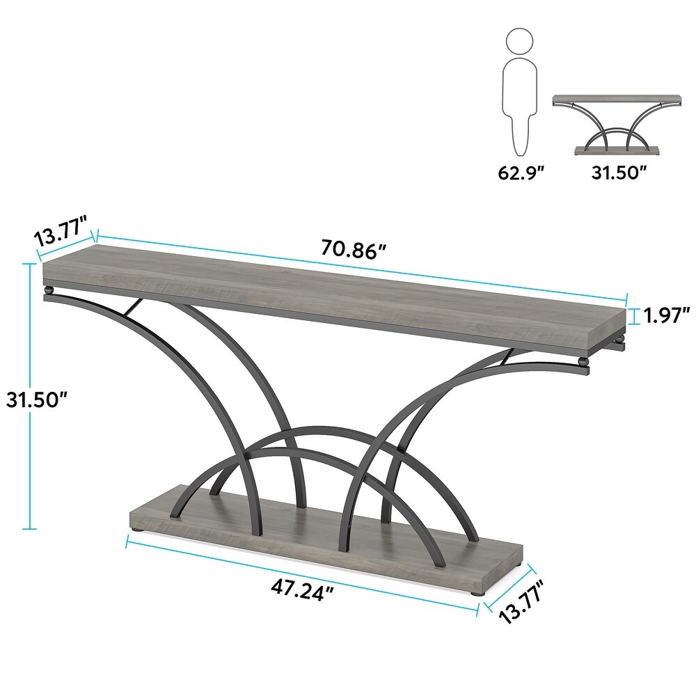 70.9'' Faux Marble Console Sofa Table with Half Moon Shaped Metal Legs for Entryway  Accent Tables for Living Room