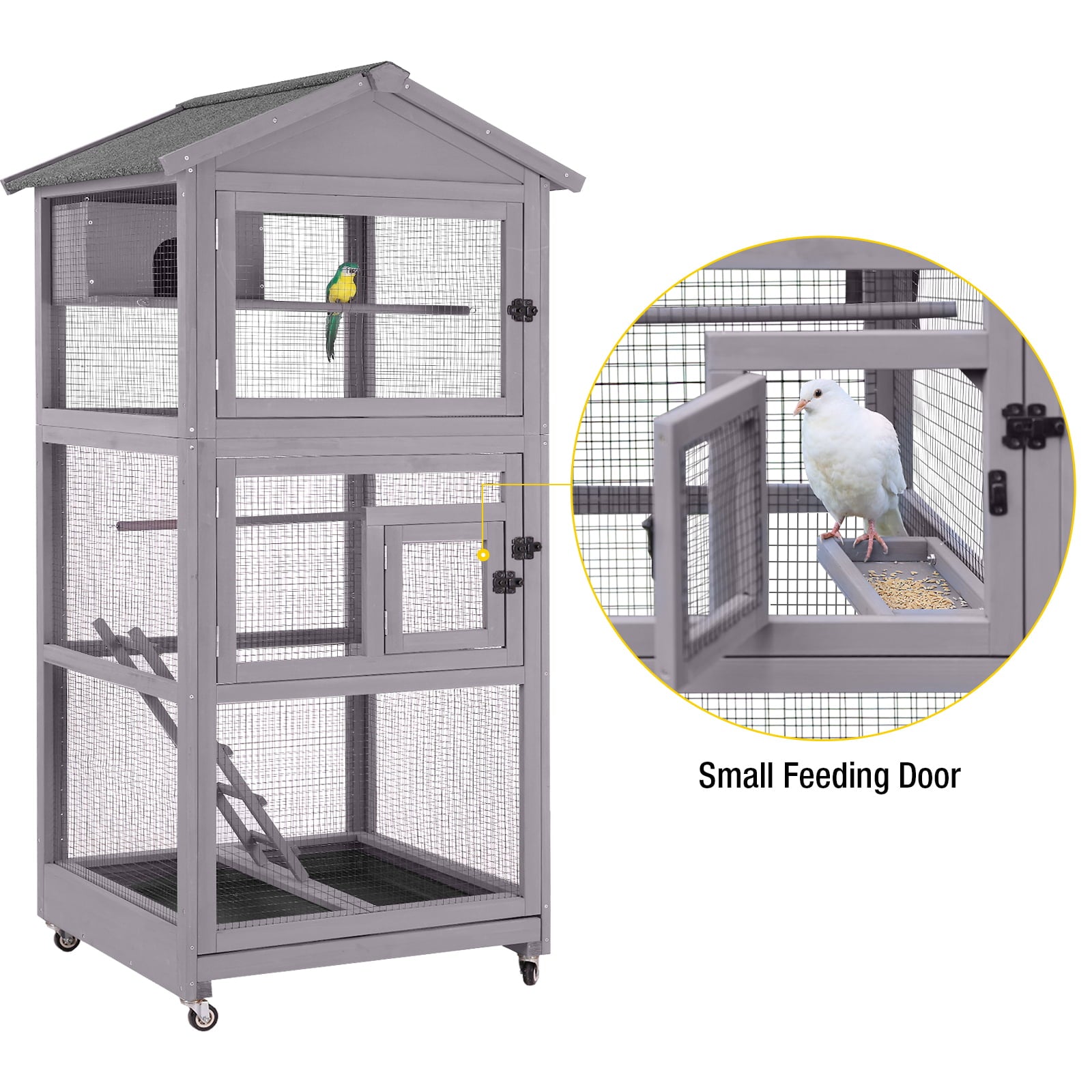 Morgete 71'' Large Wooden Birdcages with Stand， Movable Aviary Flight Cage for Parakeets， Cockatiel， Parrot， Finch， Canary