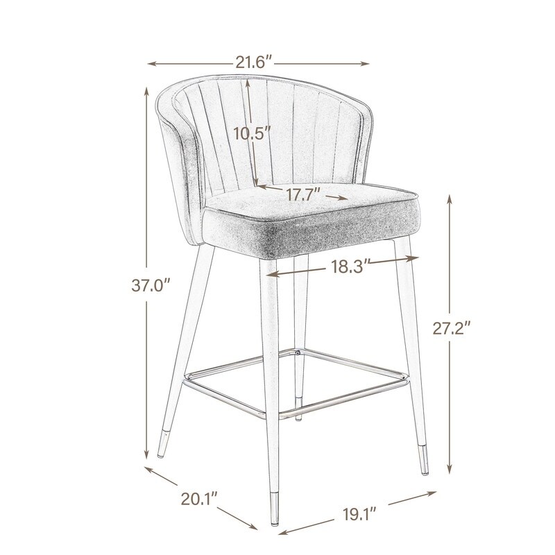 Contemporary Velvet Upholstered Counter Height Stool with Metal Legs