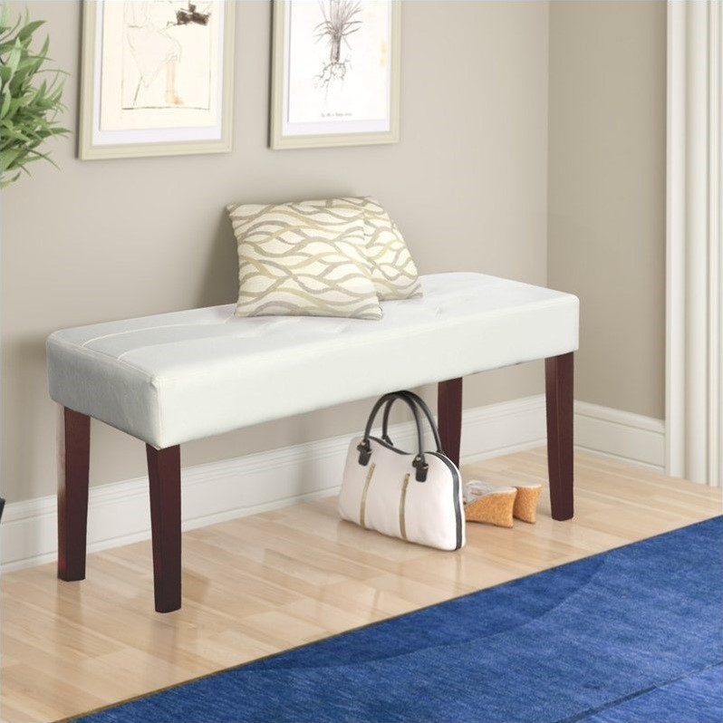 Atlin Designs Tufted Faux Leather Bench in White   Transitional   Upholstered Benches   by Homesquare  Houzz