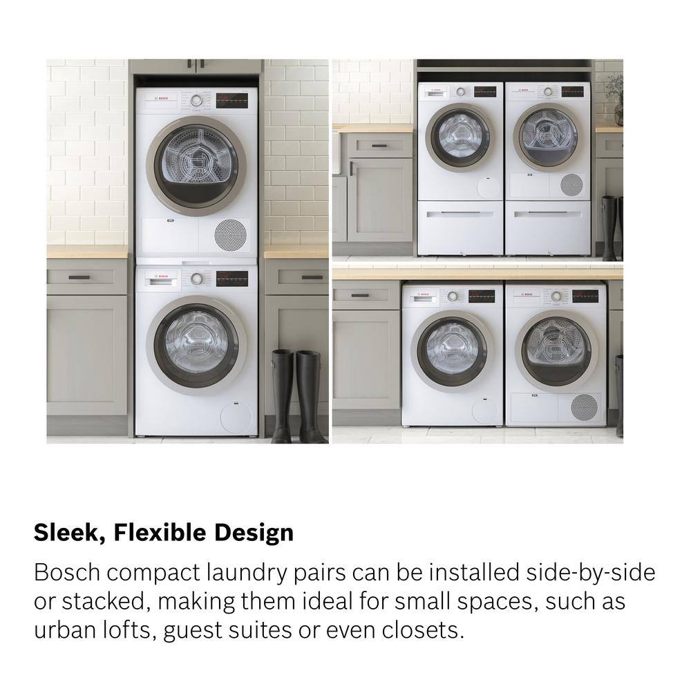 Bosch 300 Series 4 cu. ft. 240-Volt White Stackable Electric Ventless Condensate Compact Dryer ENERGY STAR WTG86403UC