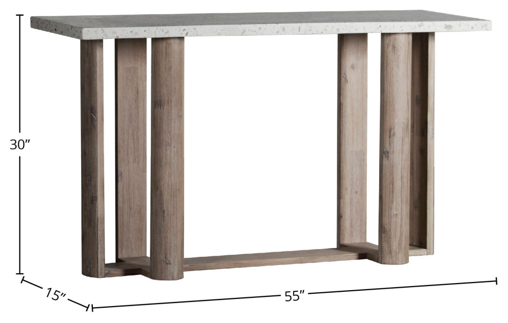 Durano Indoor Outdoor Terrazzo and Acacia 55 quotRectangular Trustle Console Table   Transitional   Console Tables   by Karina Living  Houzz