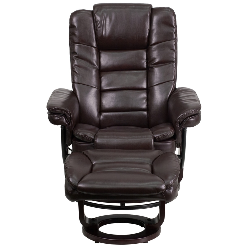 Contemporary LeatherSoft Recliner with Horizontal Stitching and Ottoman