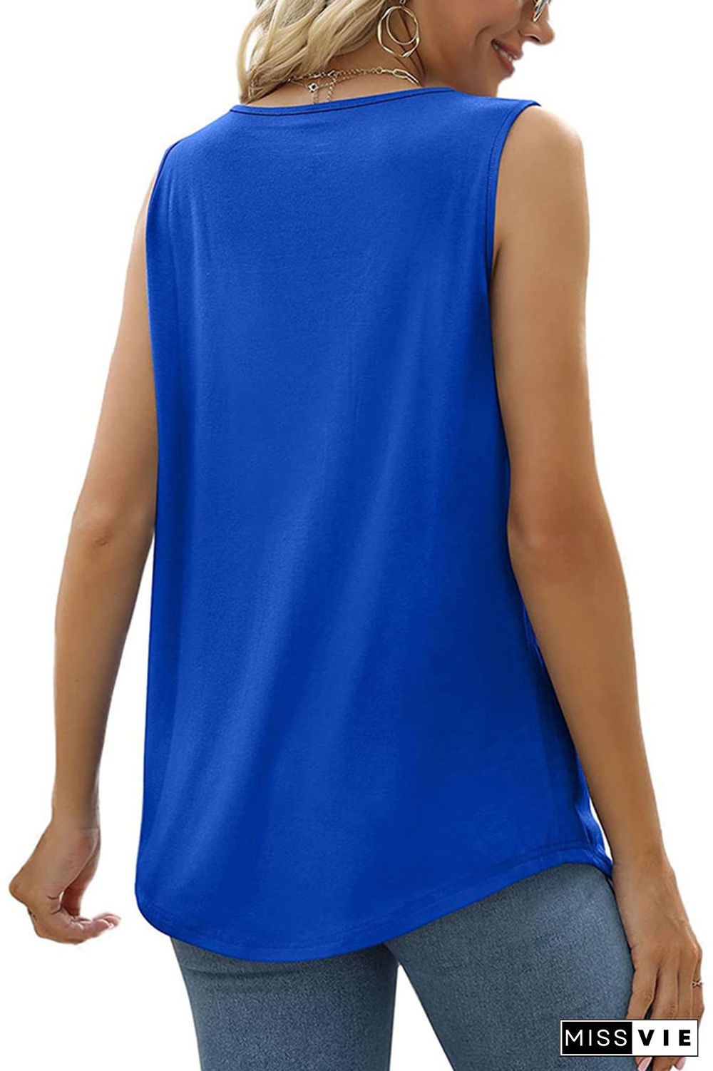 Plain Square Neck Tucked Stitching Tank Top