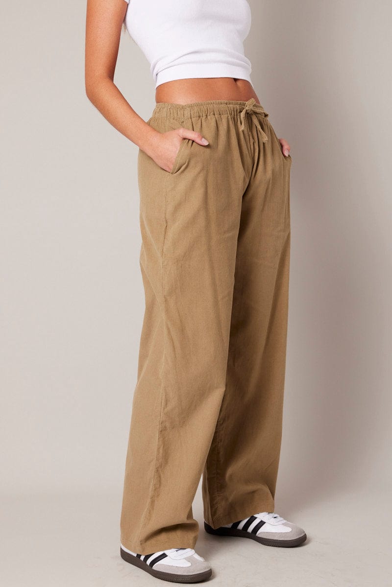 Brown Wide Leg Pants Micro Corduroy
