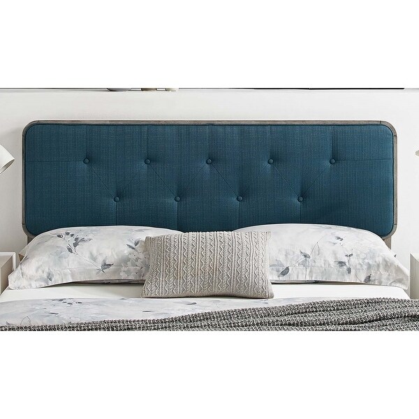 Glendale Traditional Blue Fabric Button Tufted Twin Size Grey Wooden Headboard - - 32157989