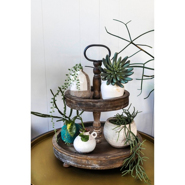 Round Wood 2 tier Tray Storied Home