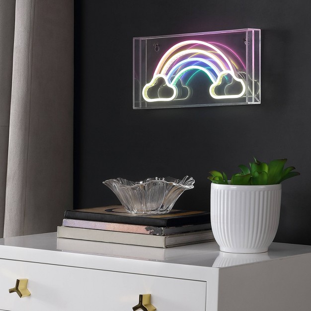 Rainbow Contemporary Glam Acrylic Box Pendant includes Led Light Bulb Neon Jonathan Y