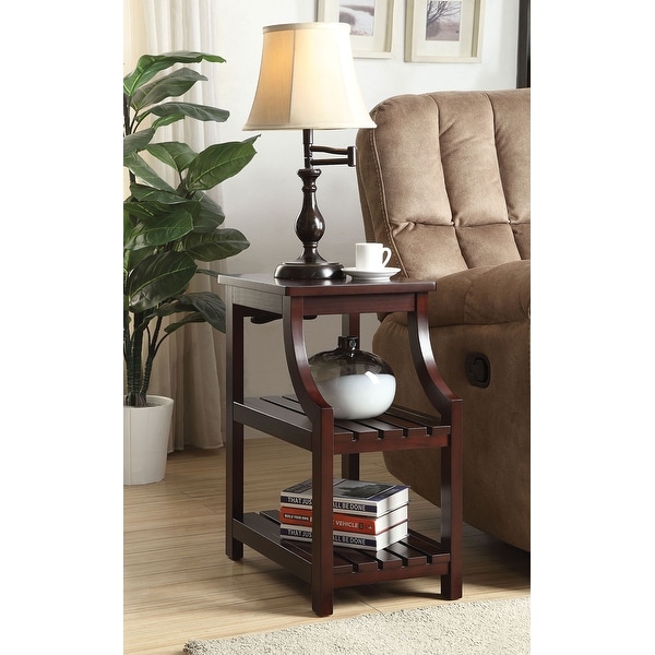 Side Table with 2 Slat Shelves in Espresso