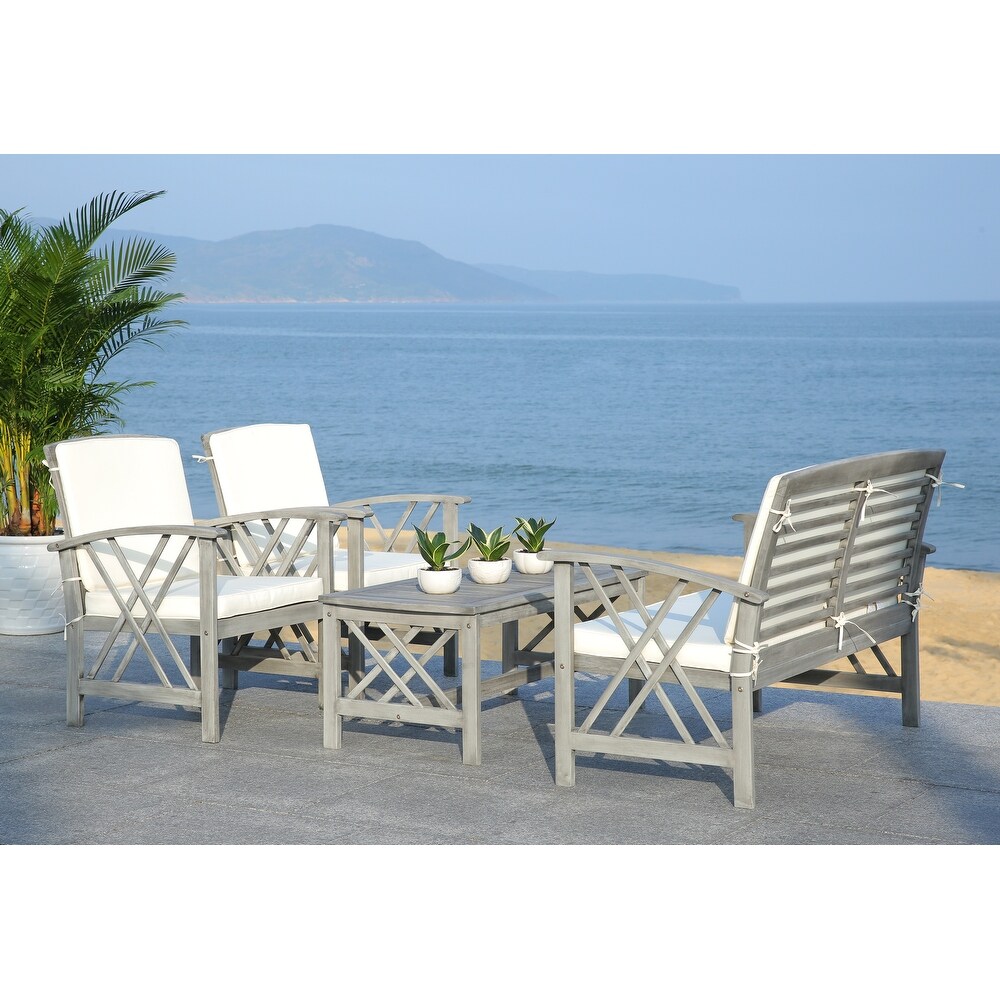 SAFAVIEH Outdoor Living Fontana Grey Wash/ Beige 4 piece Patio Set