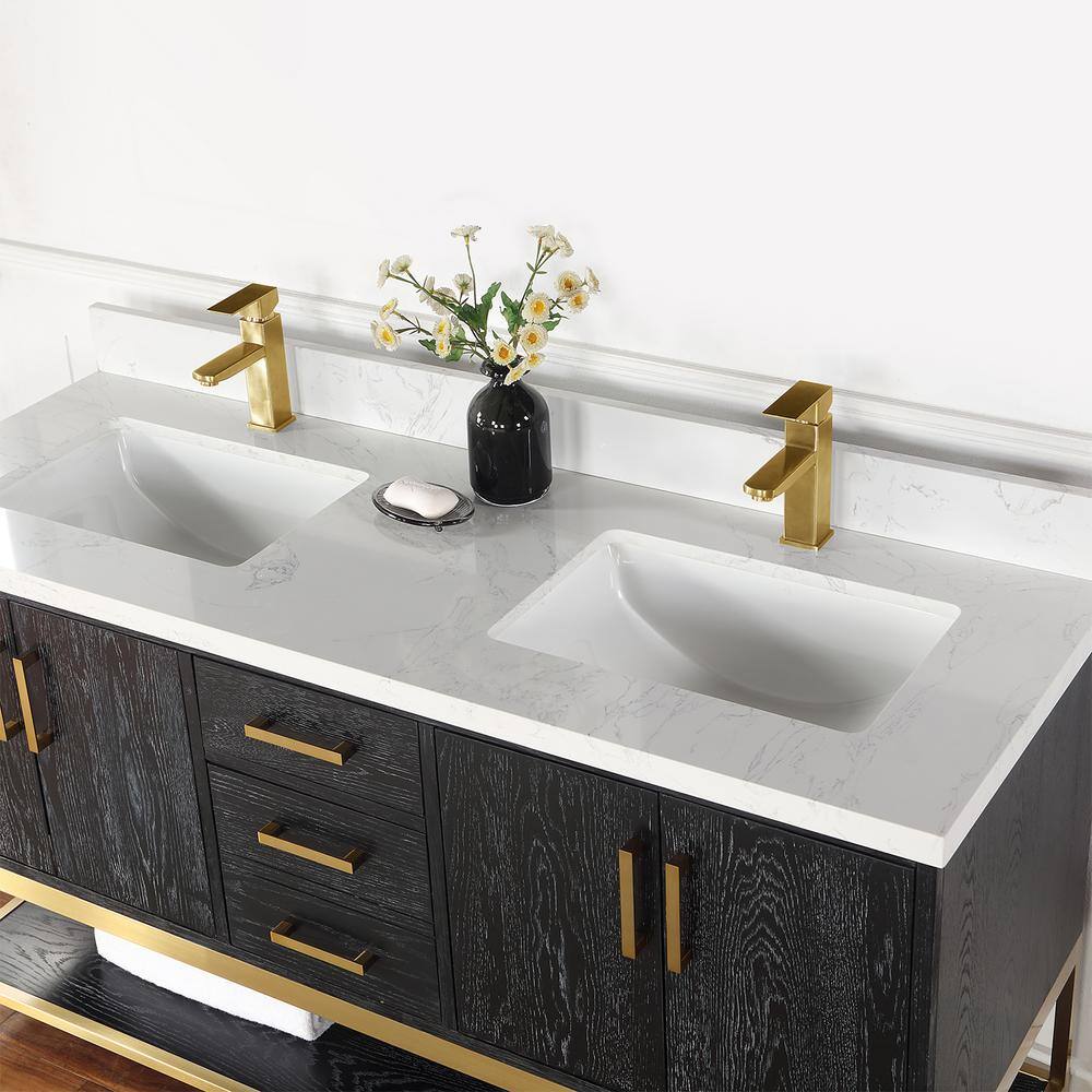 Altair Wildy 60 in. W x 22 in. D x 34 in. H Bath Vanity in Black Oak with Grain White Composite Stone Top 546060-BO-GW-NM