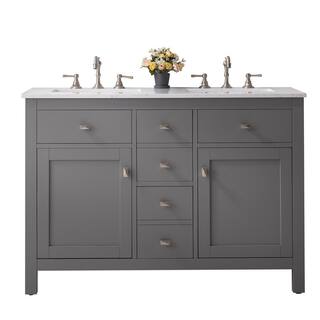 Eviva Artemis 48 in. W x 22 in. D x 33.7 in. H Bath Vanity in Gray with Carrara Marble Vanity Top in White with Double Sinks TVN313-48GR-DS