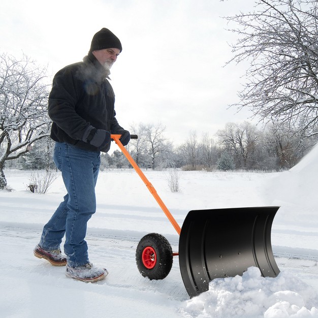 Snow Shovel Heavy duty Metal Adjustable Angle amp Height Snow Clear With Wheels