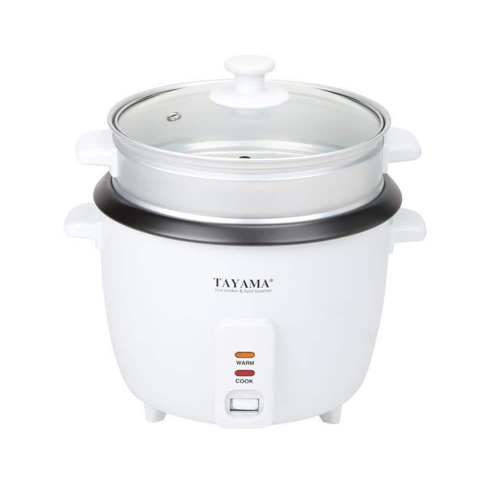 Tayama 16-Cup Rice Cooker with Steam Tray and Glass Lid in White RC-8R