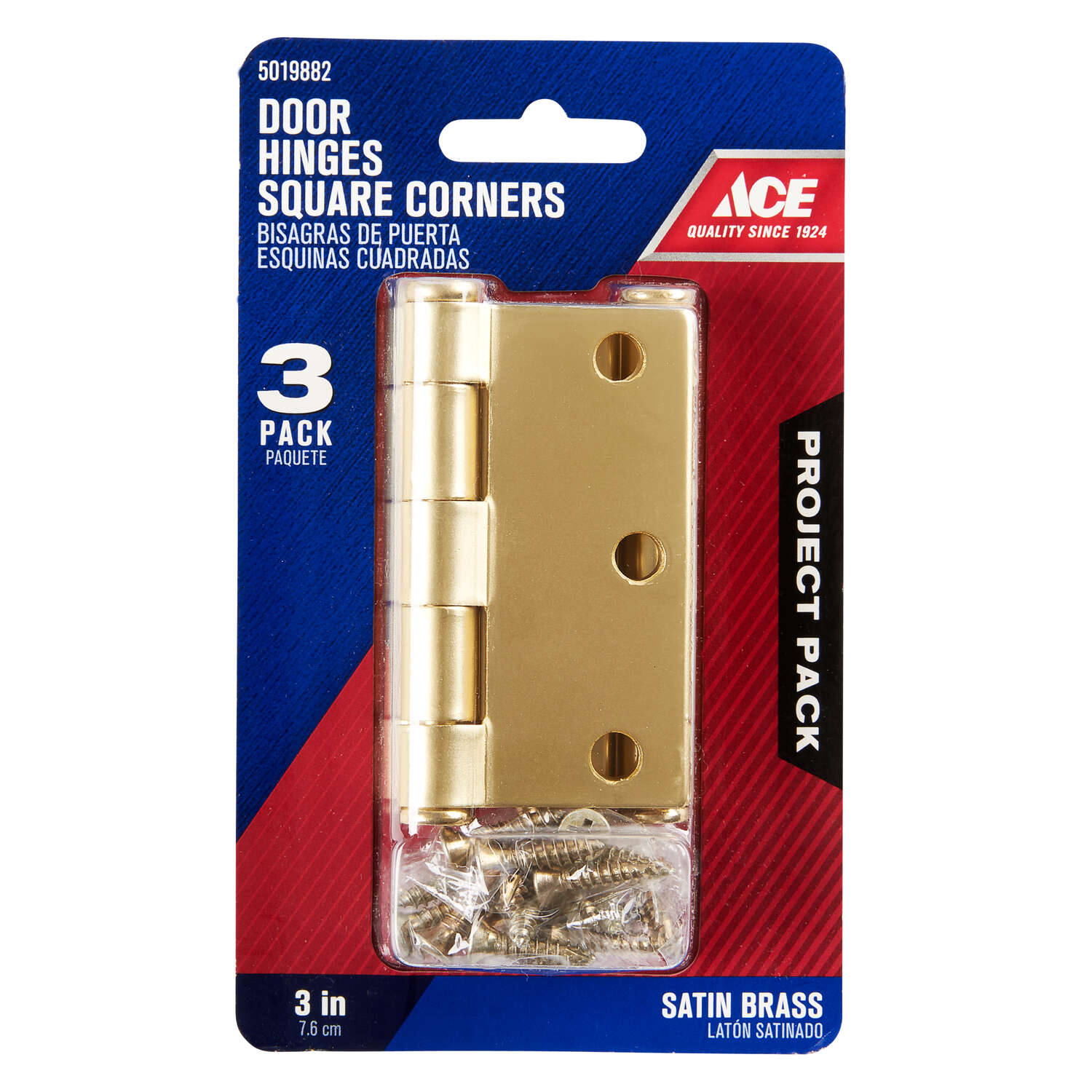 Ace 3 in. L Satin Brass Residential Door Hinge 3 pk