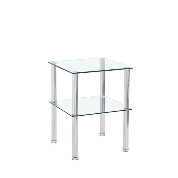 Clear Glass Side Table Two Layer with Shelf(Set of 2)