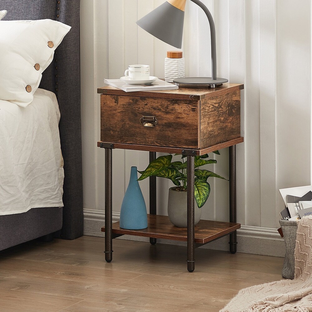 VECELO Modern 1 Drawer Nightstands/Side Table with Storage Shelf