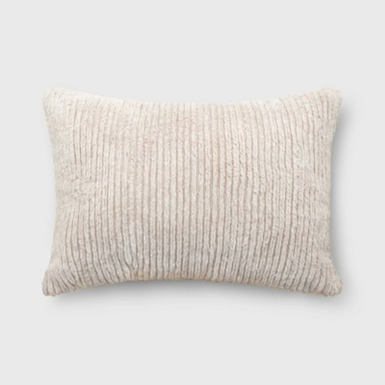 Striped Faux Fur Lumbar Throw Pillow Beige - Threshold™