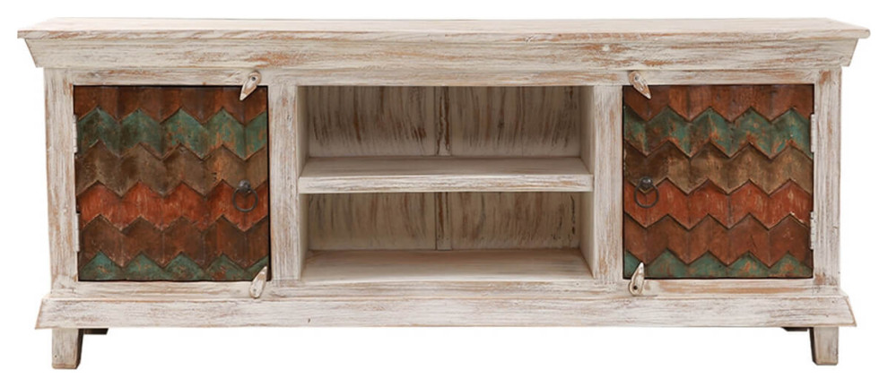 Hopefield Rustic Solid Wood 2 Doors 59 quotTV Bench Media Console Cabinet   Farmhouse   Entertainment Centers And Tv Stands   by Sierra Living Concepts Inc  Houzz