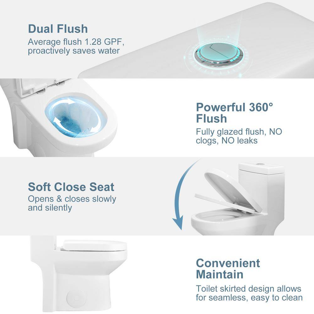 Hanikes One-Piece 1.11.6 GPF Dual Flush Round Toilet in White Soft Close Seat Included AR03N