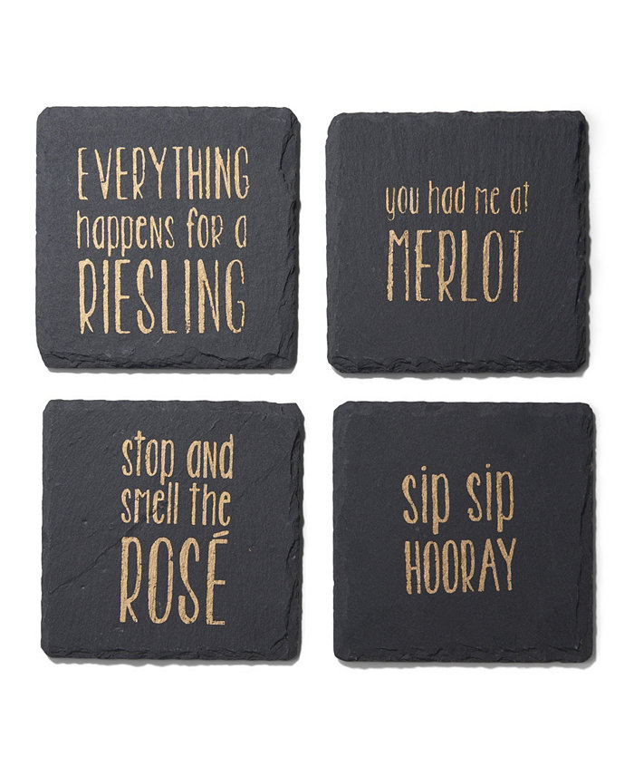 American Atelier 4 X 4 Sip Sip Hooray Slate Coasters Square Set 4 Piece