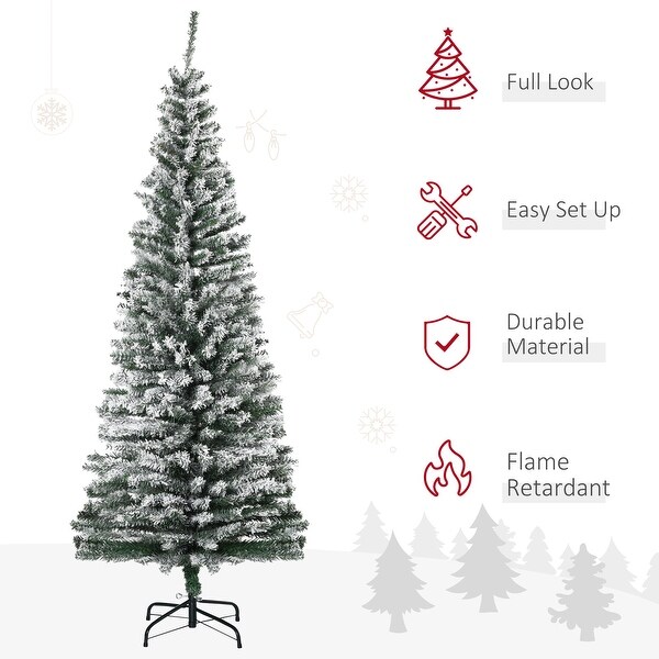 6' Unlit SnowFlocked Artificial Christmas Tree，Slim Design with 492 Tips，for Winter Holiday Decor