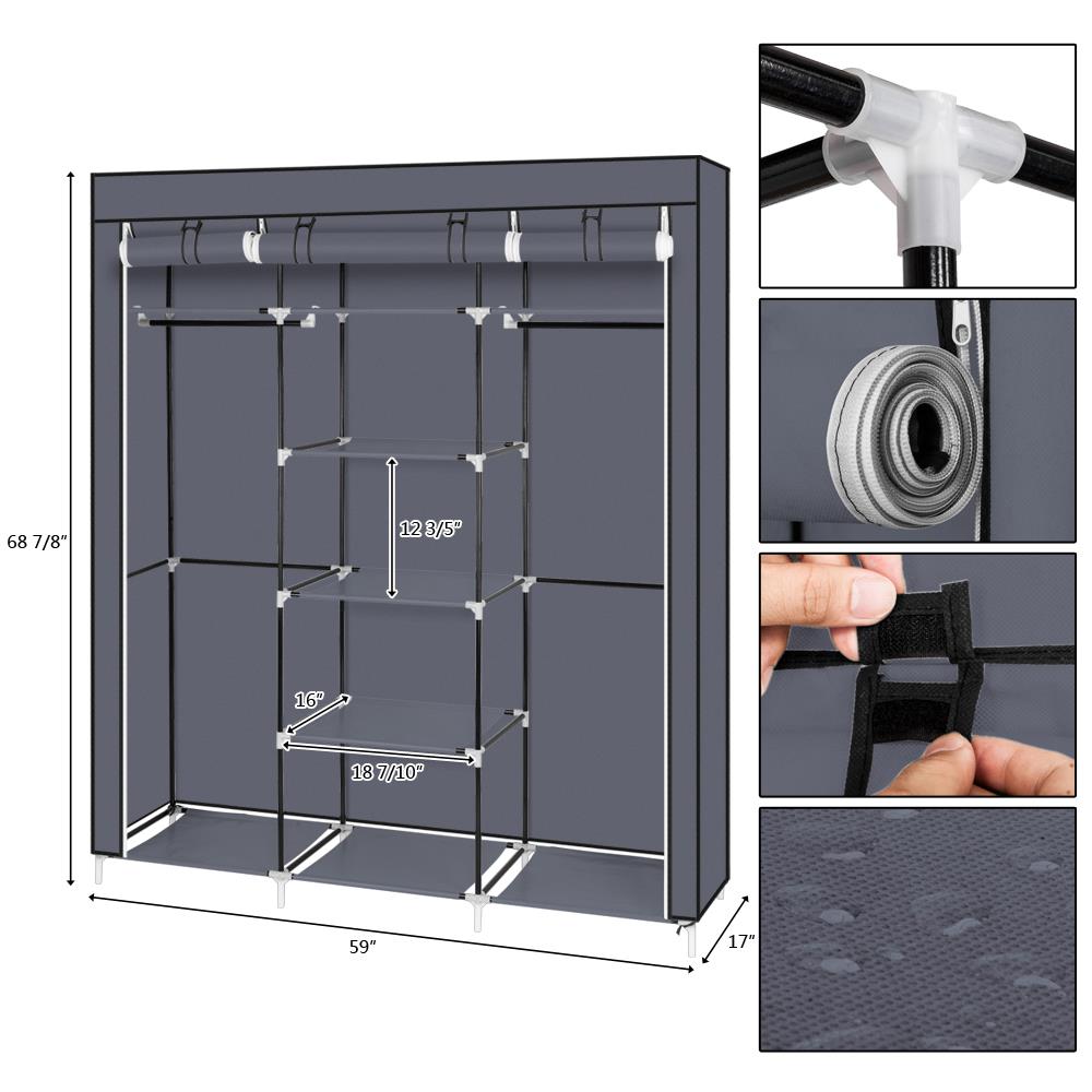 UBesGoo Wardrobe Fabric Closet Clothes Portable Storage Closet Organizer, Gray