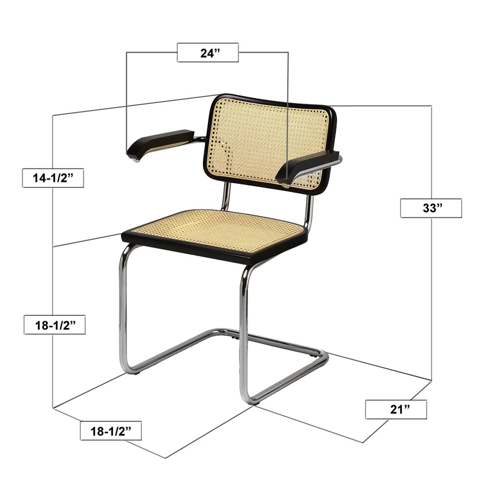 Breuer Chair Company Cesca Cane Arm Chair in Chrome and Natural