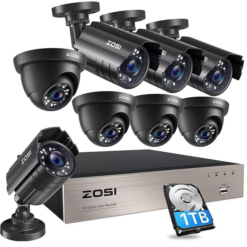 ZOSI 8-Channel 5 MP-Lite 1TB Hard Drive Home Security Camera System with 1080p 4 Wired Bullet Camera and 4 Dome Camera 8VN-211X419B4S-10-US