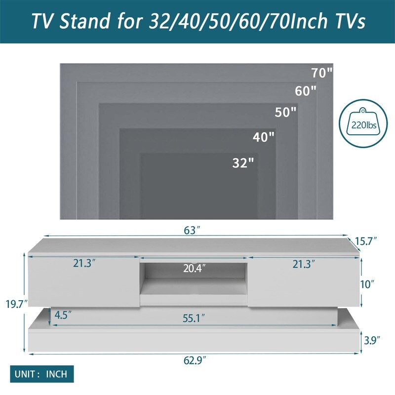 63inch Morden TV Stand with LED Lights TV Cabinet