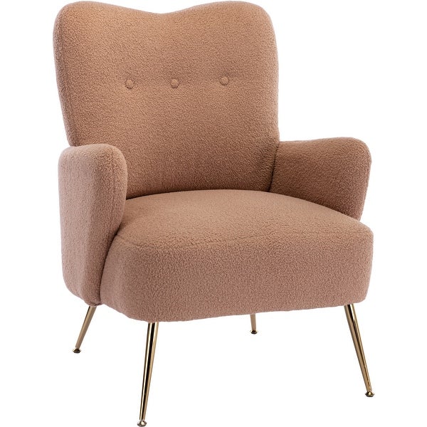 Contemporary Teddy Velvet Arm Chair， Comfortable Accent Chair with Golden Metal Legs and High Back for Living Room Bedroom