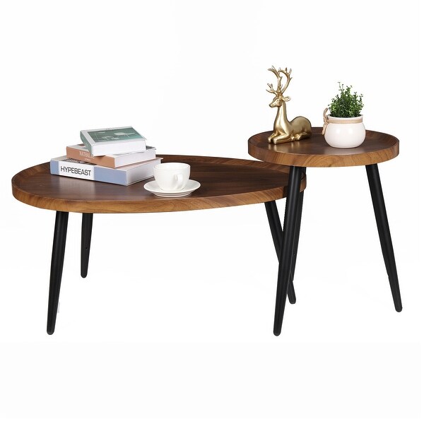 Modern Round Coffee Table Accent Nesting Tables Living Room Set of 2 - 31.5x21.7x15 inch