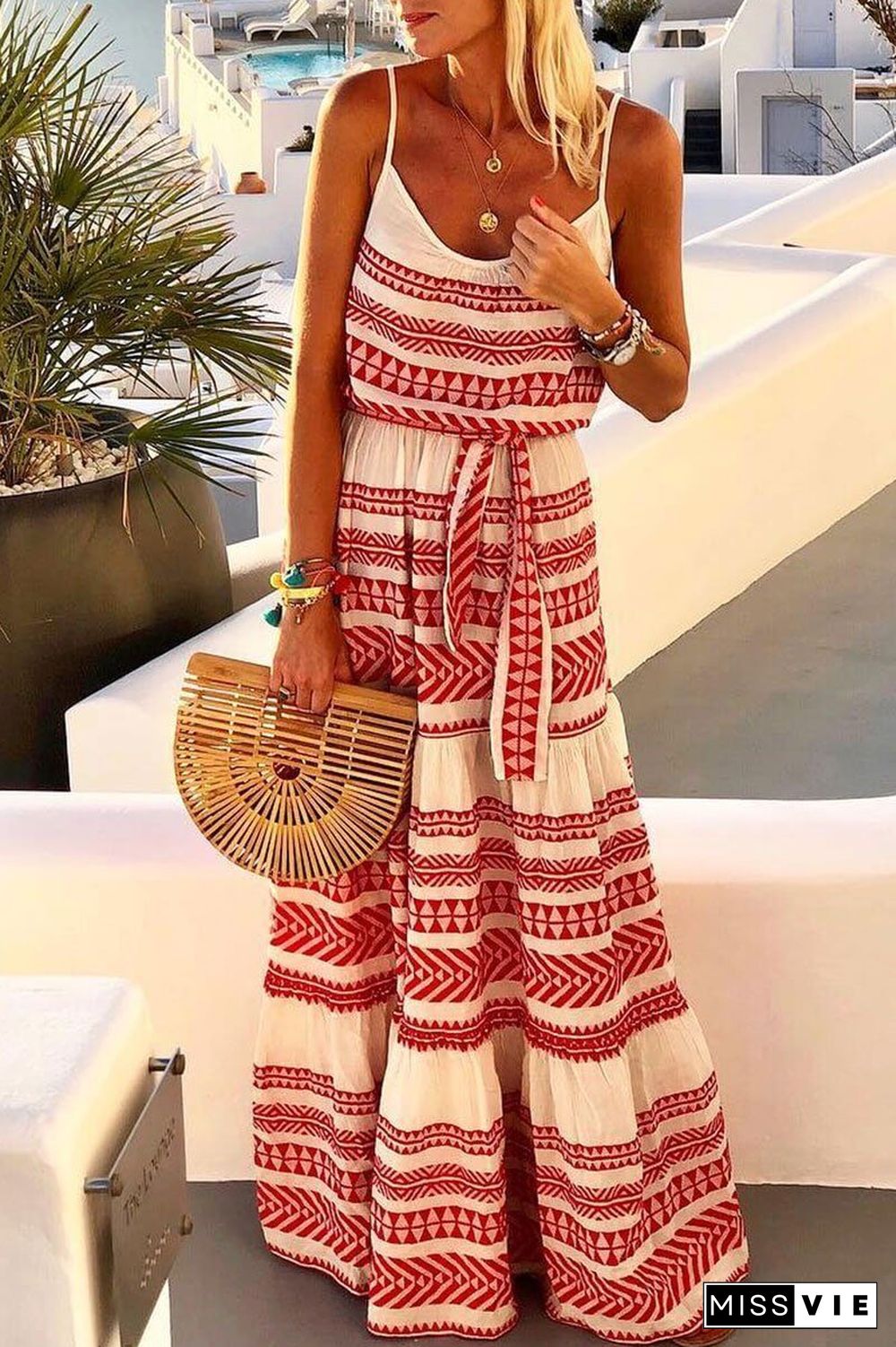 Geometric Printed Loose Ankle Maxi Dress(4 Colors)