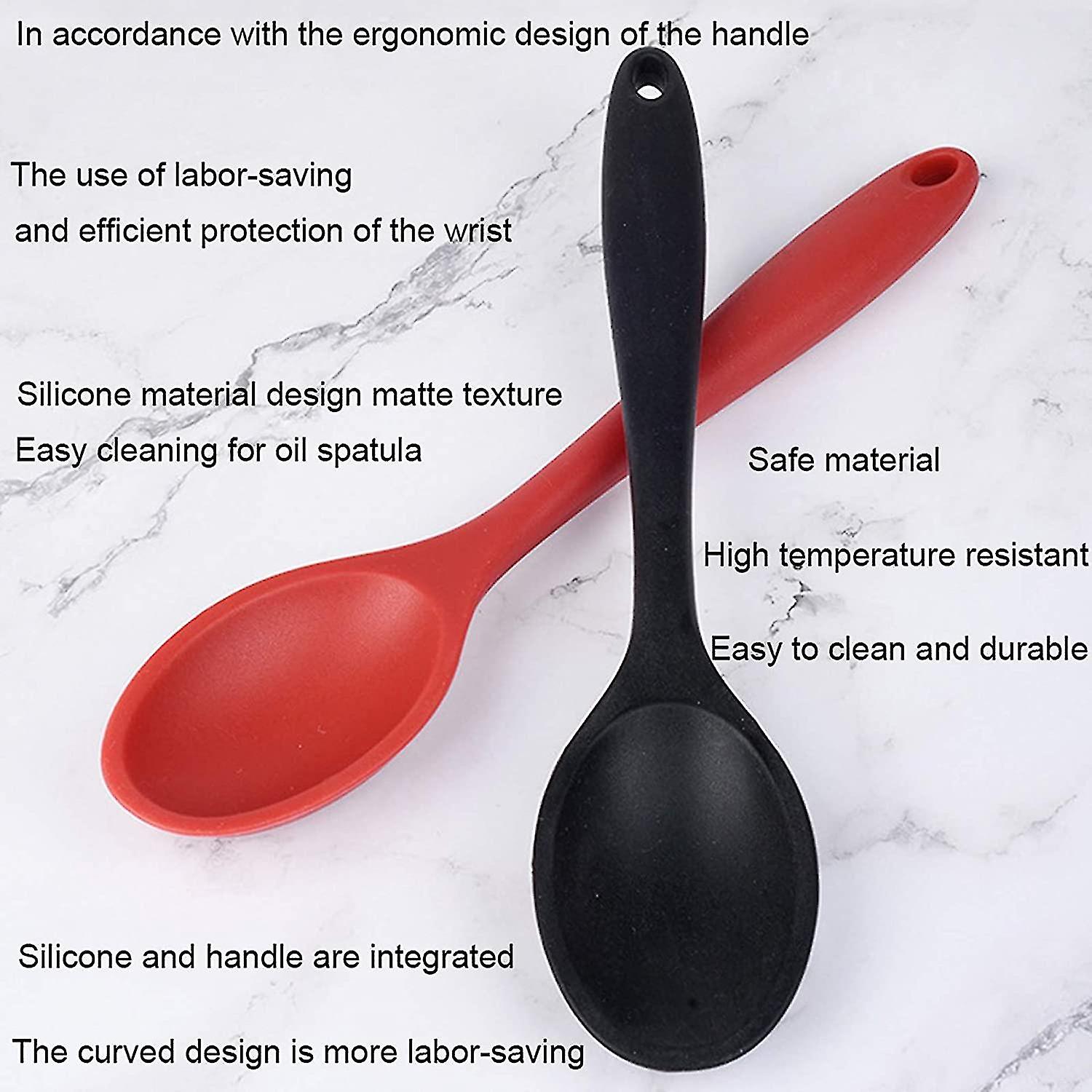 Silicone Nonstick Mixing Spoons Set 2， High Heat Resistant， Mixing And Serving，red And Black With Color Box